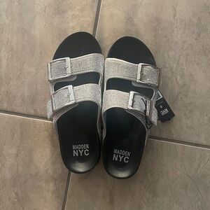 Madden NYC Women's Glittering Silver Buckle Sandals